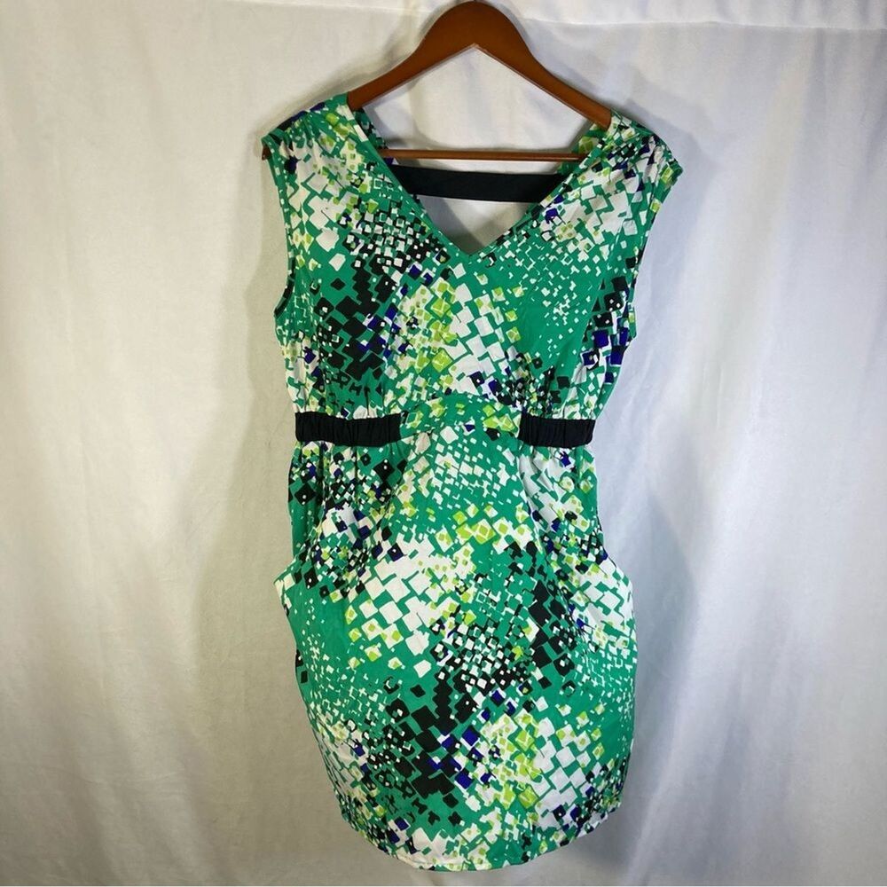 Motherhood Green Sheath Mini Maternity Dress with V-Neck Cap Sleeves S